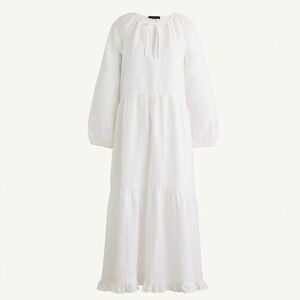 J Crew White Linen Long-sleeve Tiered Dress